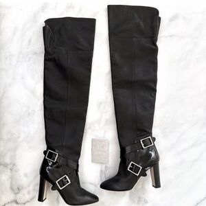 Jimmy Choo black leather patent Doma over the knee boots